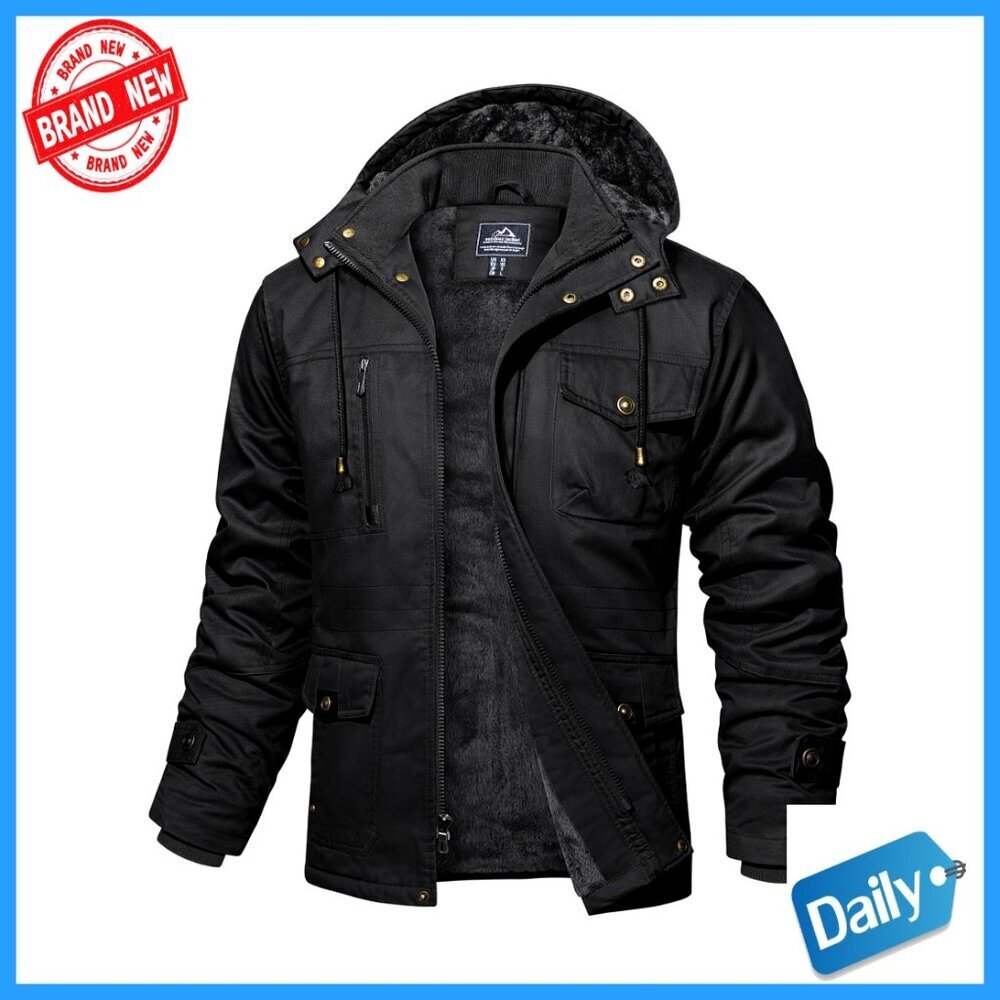 Men's Winter Jacket Fleece Lined Cargo Military Coat Windproof Work Wear
